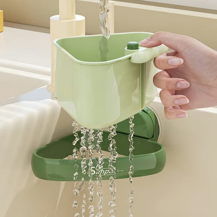 BowLift | Corner drain basket with suction cup – With floor flap for touch-free disposal