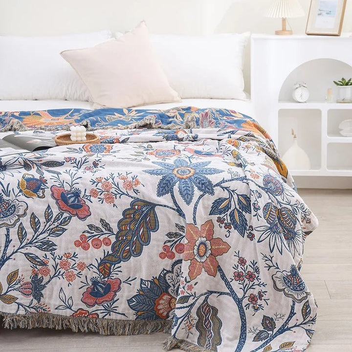 BowLift | MEADOWNEST BLANKET – Rustic Cotton Blanket with Floral Pattern & Reversible Design