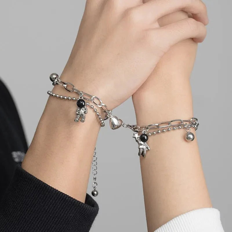 BowLift | Couples Astronaut Magnetic Heart Bracelet Set