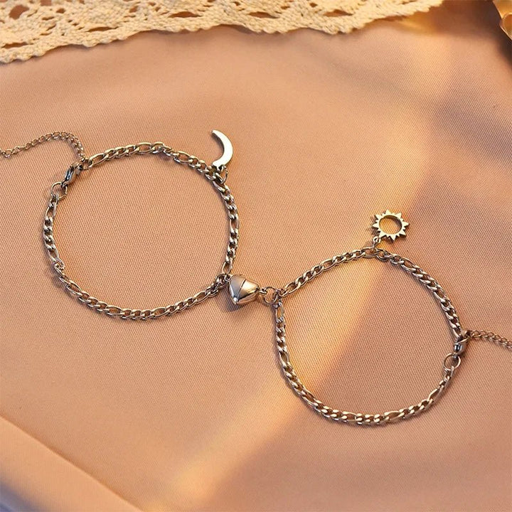 BowLift | Couples Magnetic Heart Sun & Moon Bracelet Set