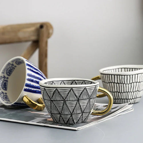 Ceramic mug with geometric design – Stylish and modern | Ideal for coffee or tea | Bowlift