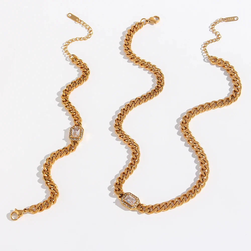 BowLift | Cuban Chain Square Cut Diamond Choker and Bracelet