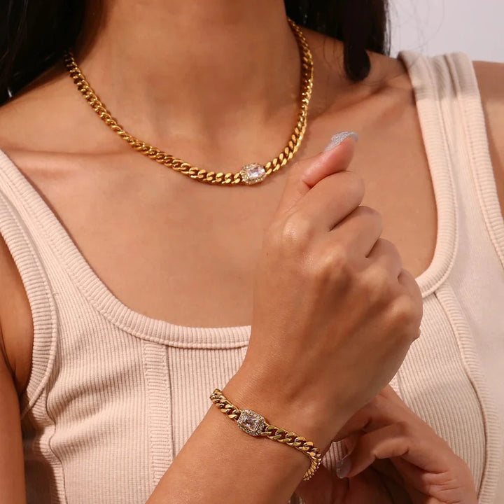 BowLift | Cuban Chain Square Cut Diamond Choker and Bracelet