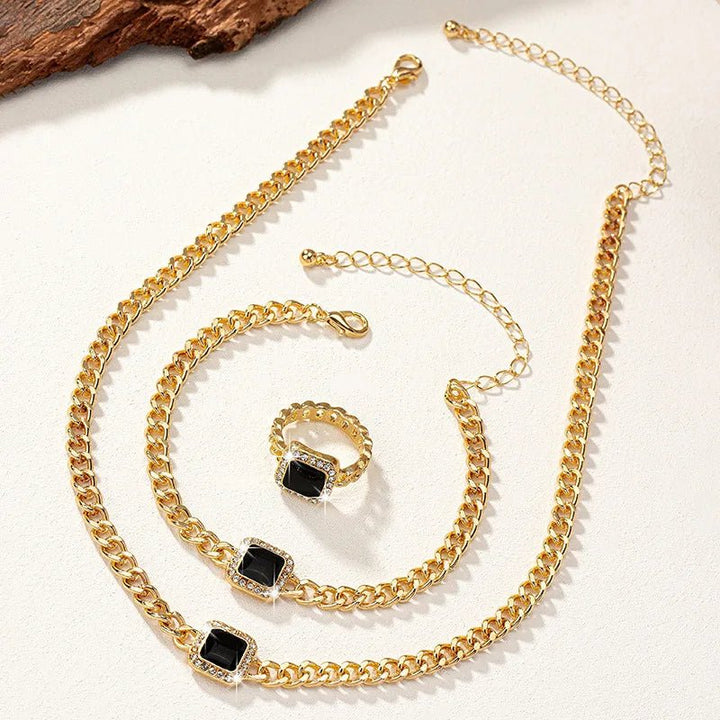 BowLift | Cuban Square Diamond Necklace, Bracelet, and Ring Set