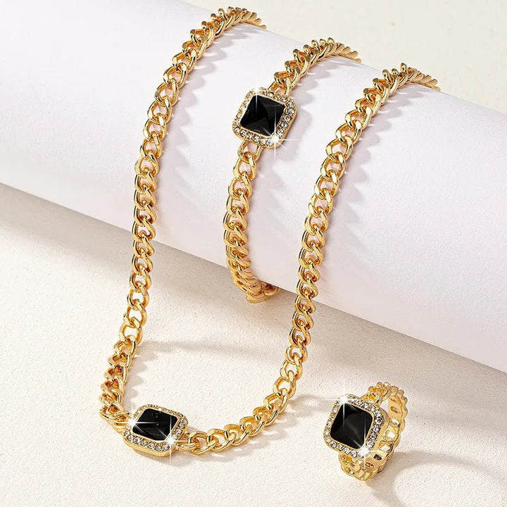 BowLift | Cuban Square Diamond Necklace, Bracelet, and Ring Set