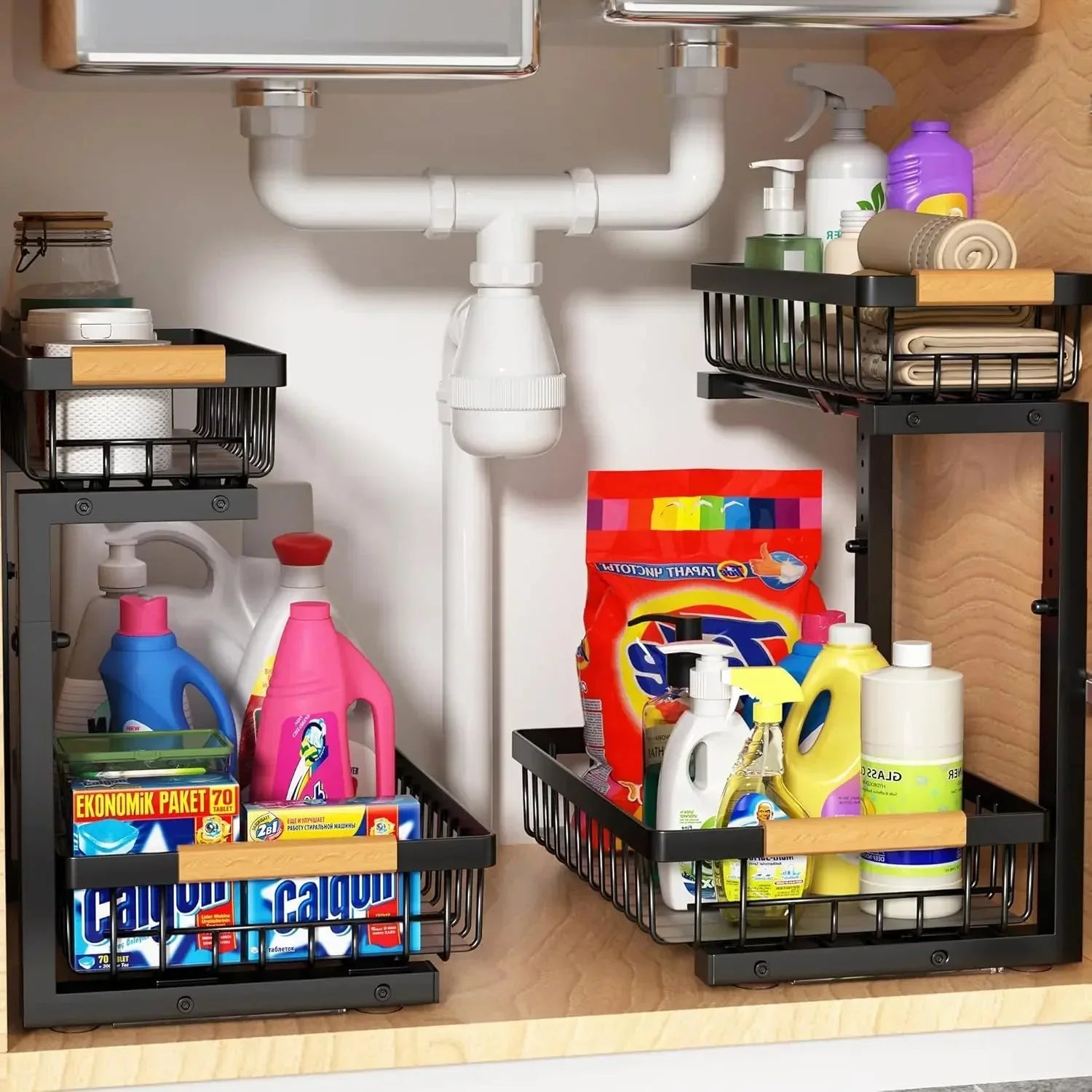 BowLift | Curcura – Heavy-Duty Adjustable Steel Under Sink Organizer for Kitchen & Bathroom