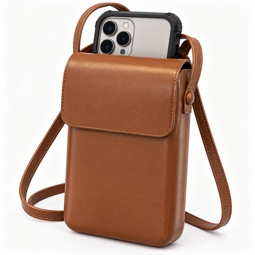 Compact Smooth Leather Crossbody Phone Pouch Bowlift