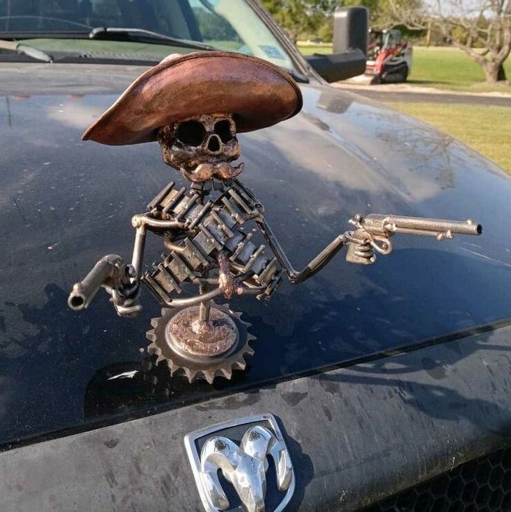 BowLift | Handmade Cast Cowboy Skull Gunslinger Hood Ornament Sculpture
