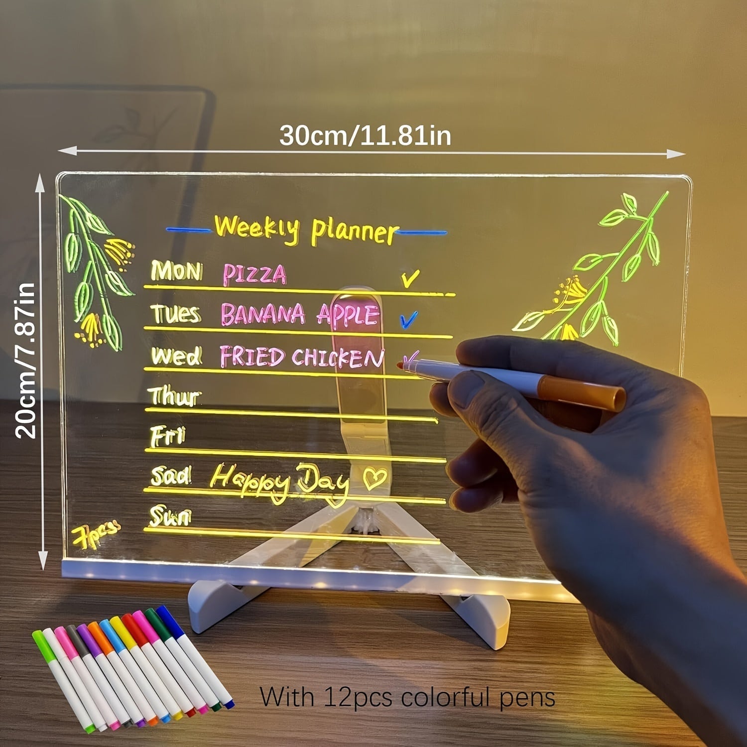 BowLift | USB LED Noteboard with 12 Colored Pens - Bright Message Board for Office & Home