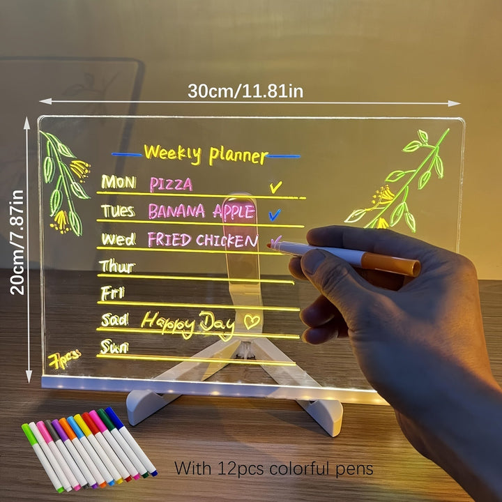 BowLift | USB LED Noteboard with 12 Colored Pens - Bright Message Board for Office & Home