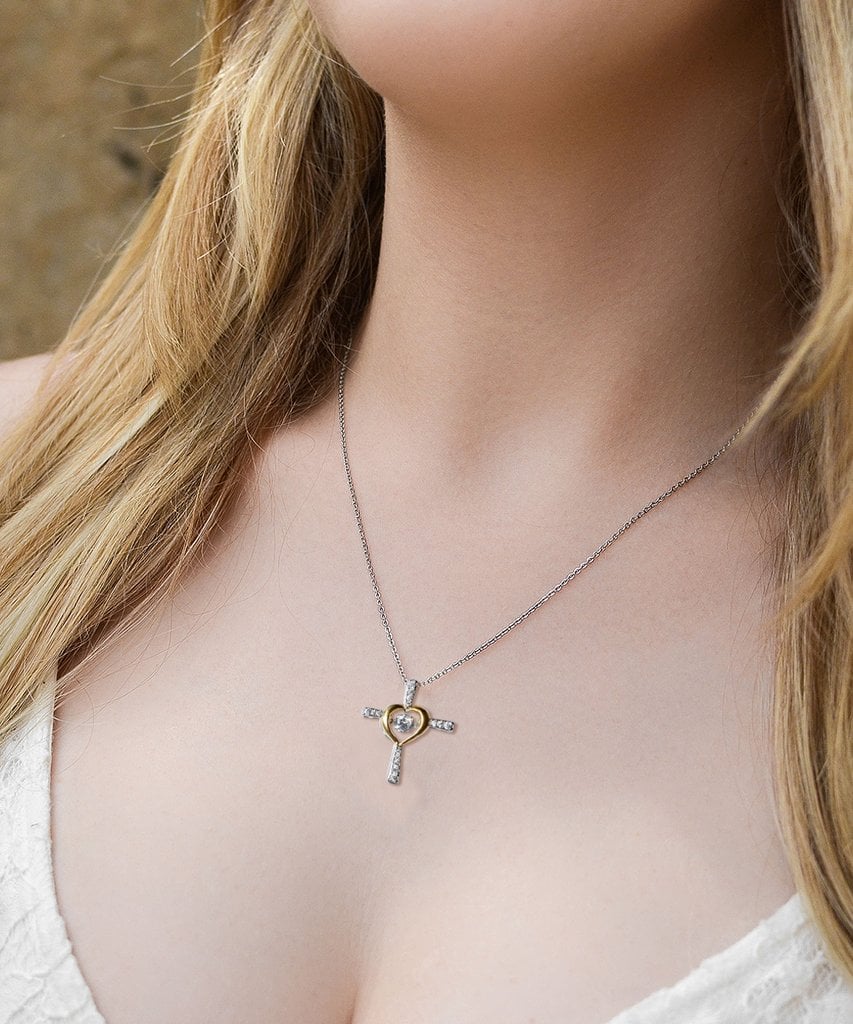 BowLift | Daughter Necklace Gift | Cross Pendant with Cubic Zirconia | Silver-Plated | 16–18" Chain