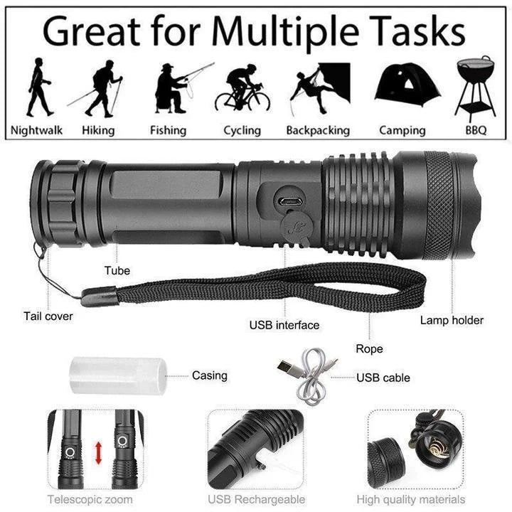 BowLift | LED Torch Rechargeable Zoom Aluminium Flashlight