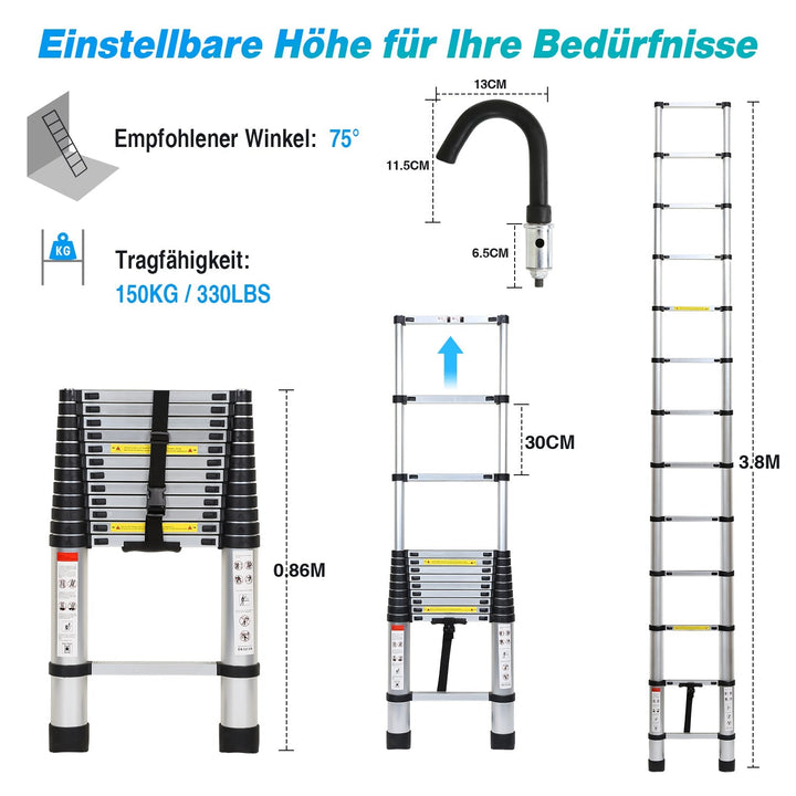 Telescopic ladder with 2 detachable hooks | Bowlift