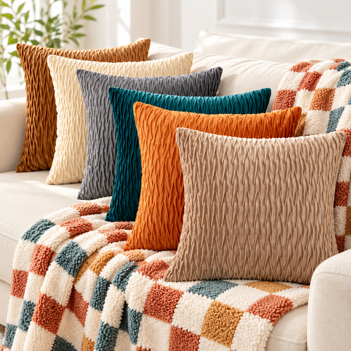 Velvet Ruched Square Throw Pillow Cushion Bowlift