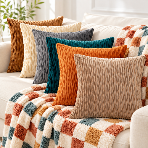 Velvet Ruched Square Throw Pillow Cushion Bowlift