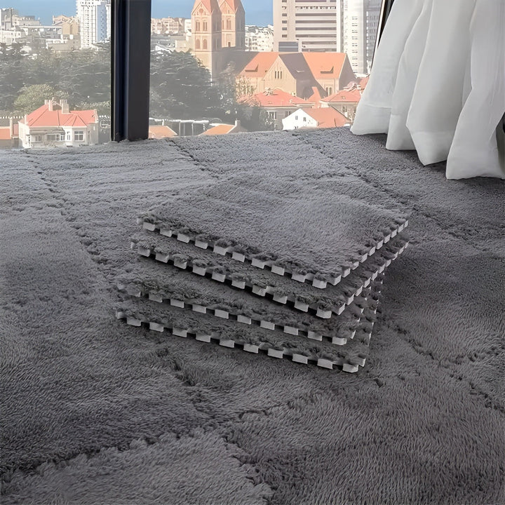 Thick plush carpet mat in patchwork design – Especially soft and warm | Ideal for bedrooms and playrooms | Bowlift