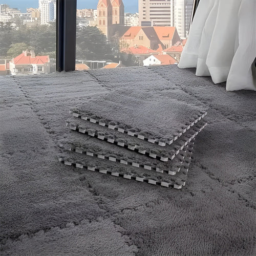 Thick plush carpet mat in patchwork design – Especially soft and warm | Ideal for bedrooms and playrooms | Bowlift