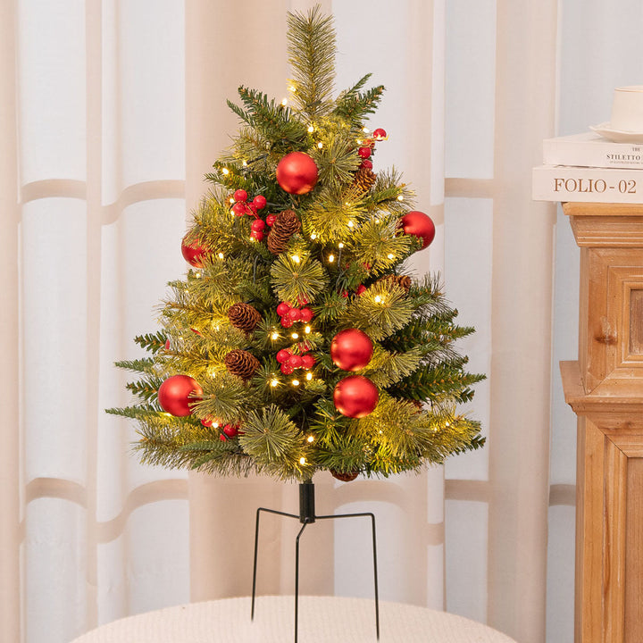 BowLift | Christmas urn decoration with LED lights | Realistic pine branches & berries | Indoor and outdoor