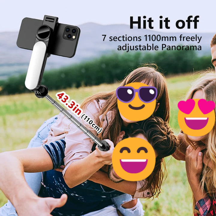 Ultra Foldable Built-In Lighting Selfie Stick Tripod | Bowlift