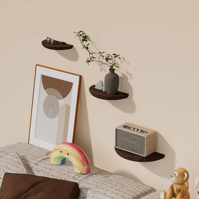 BowLift | Half-Round Wooden Floating Shelf - Modern Wall-Mounted Display for Home & Bathroom