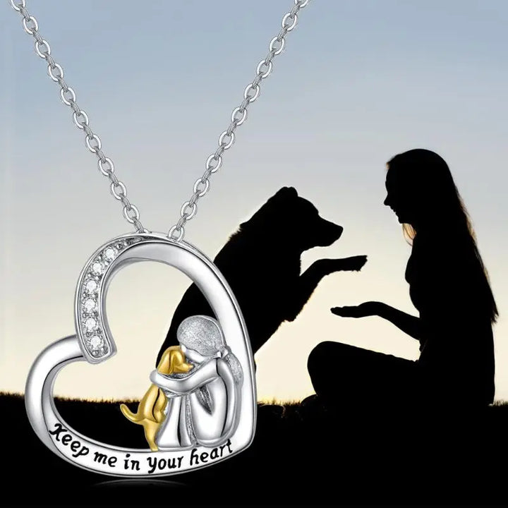 BowLift | SilverHeart | Silver Necklace with Heart Dog and Zirconia Stone