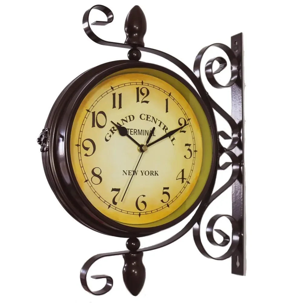 BowLift | Vintage Brown Double-Sided Hanging Wall Clock