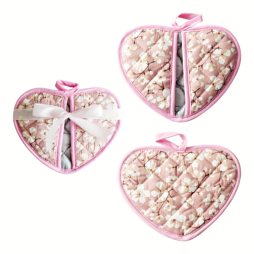 BowLift | KeukenHart Heat Resistant Oven Mitt Set – Decorative Heart Shaped Grip Pads