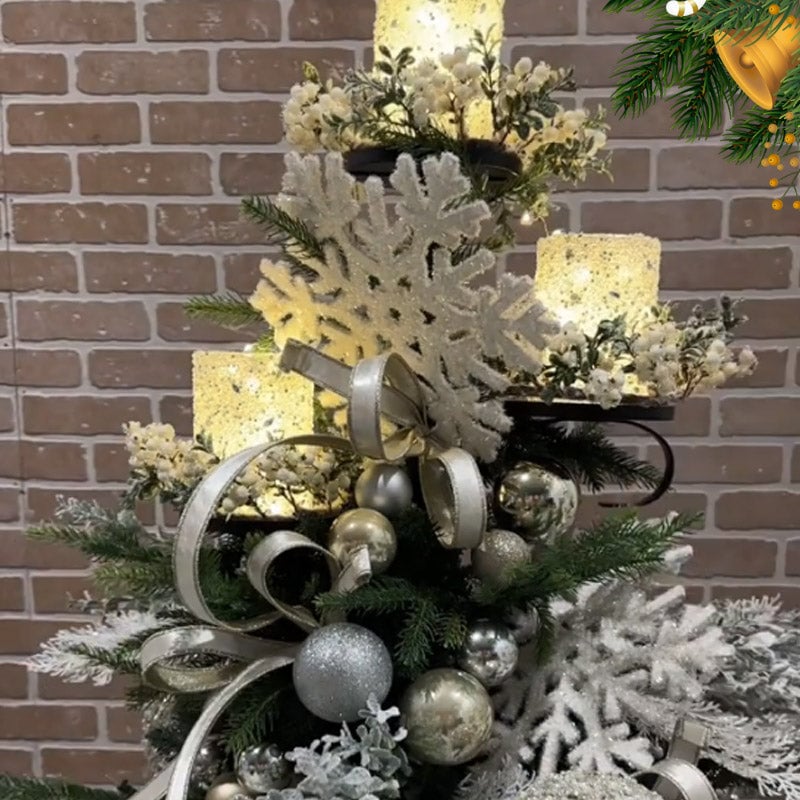 BowLift | Christmas Tree Topper Shelf | Triple-Layer Ornament & Candle Display Stand | 36-Inch Iron