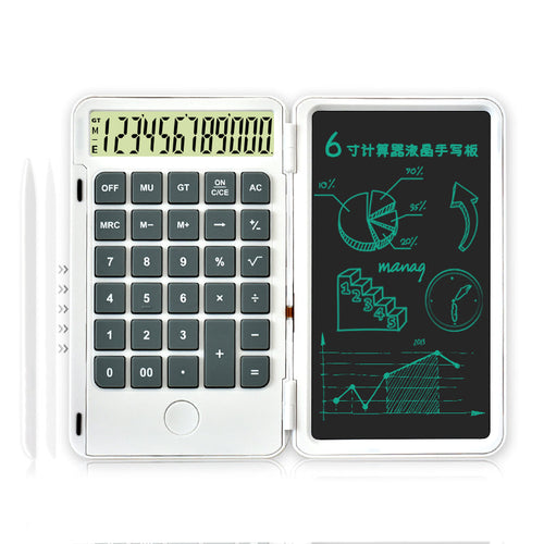 BowLift | 2-in-1 Portable Foldable 10-Digit LCD Display Calculator with 6-Inch Erasable Writing Tablet