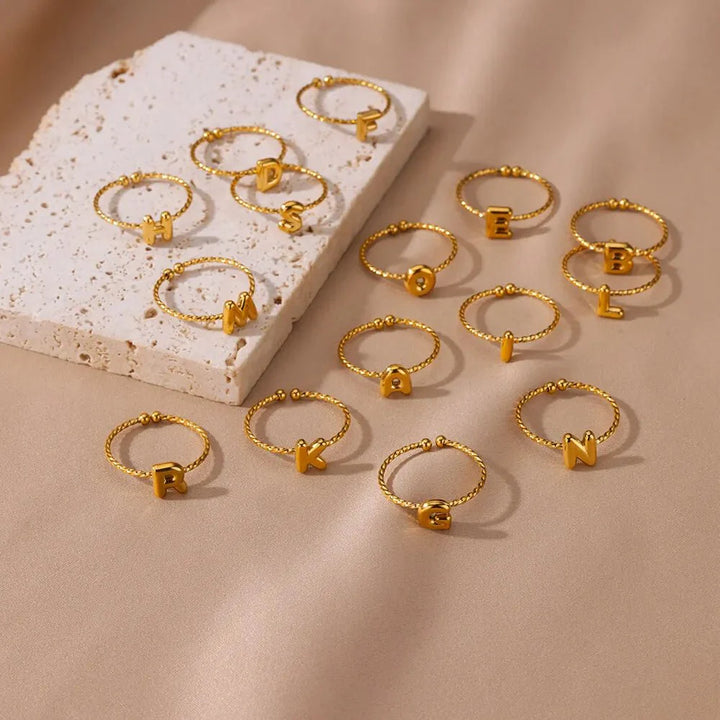 BowLift | Dainty Adjustable Bubble Letter Initial Ring