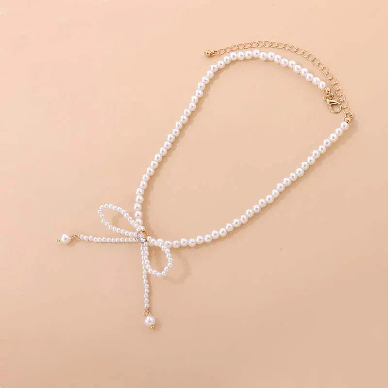 BowLift | Dainty Beaded Pearl Bow Choker Necklace