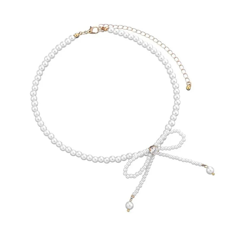 BowLift | Dainty Beaded Pearl Bow Choker Necklace