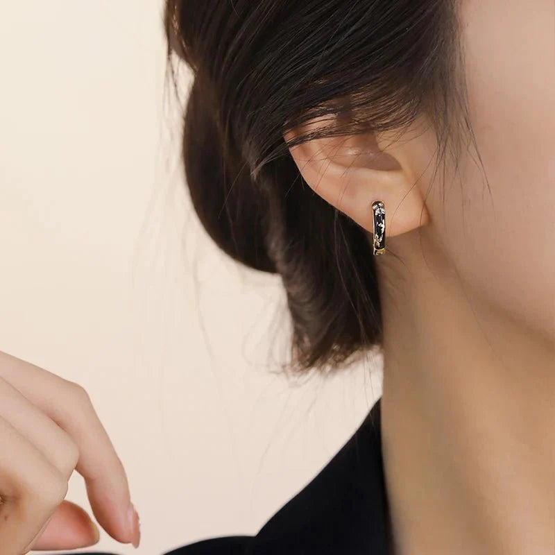 BowLift | Dainty Black and Gold Floral Hoop Earrings
