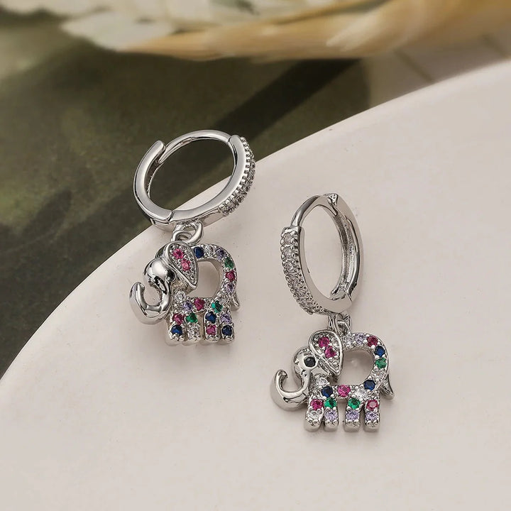 BowLift | Dainty Colorful Diamond Elephant Outline Earrings