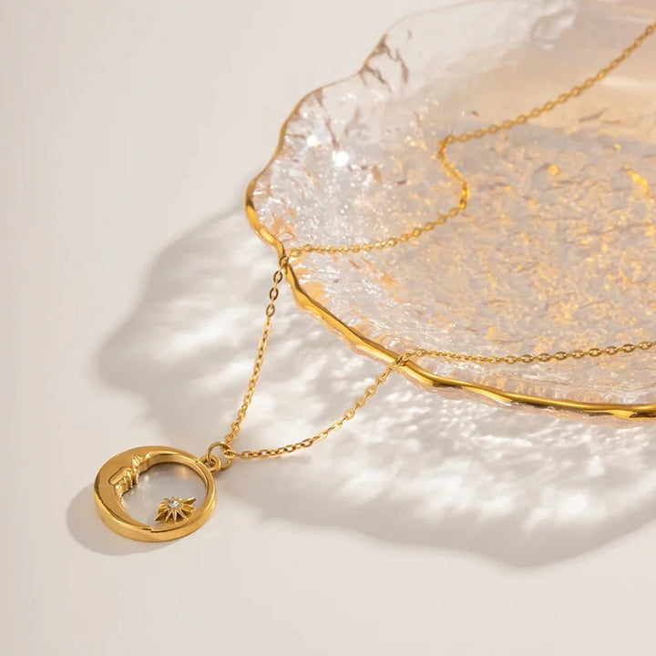 BowLift | Dainty Crescent Moon & Star Pendant Necklace