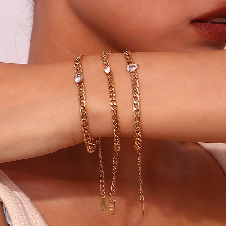 BowLift | Dainty Diamond Set Gold Cuban Bracelets