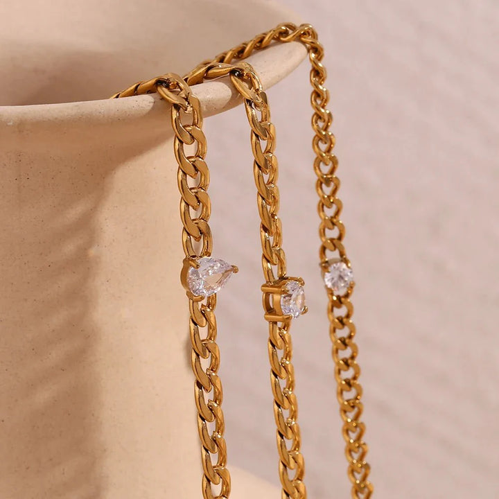 BowLift | Dainty Diamond Set Gold Cuban Bracelets