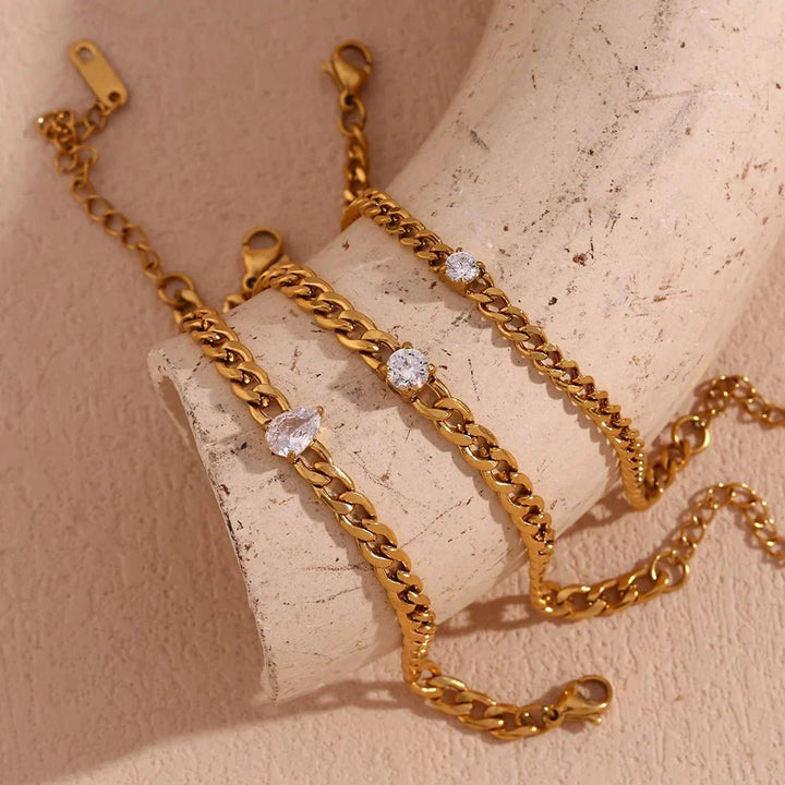 BowLift | Dainty Diamond Set Gold Cuban Bracelets