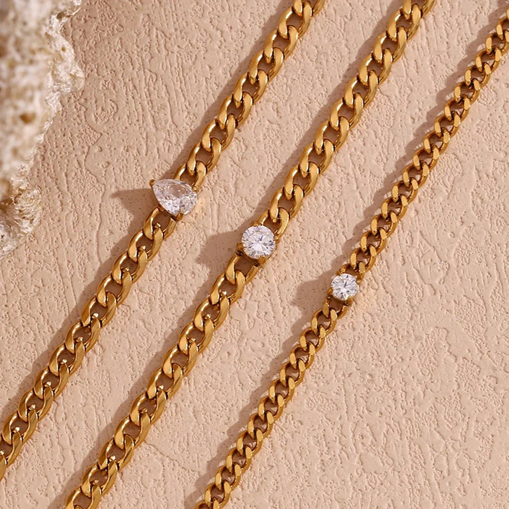 BowLift | Dainty Diamond Set Gold Cuban Bracelets