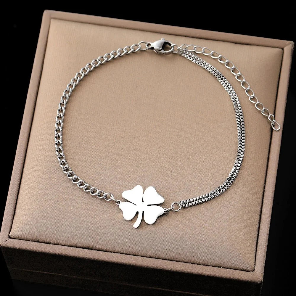 BowLift | Dainty Four Leaf Clover Layered Chain Bracelet