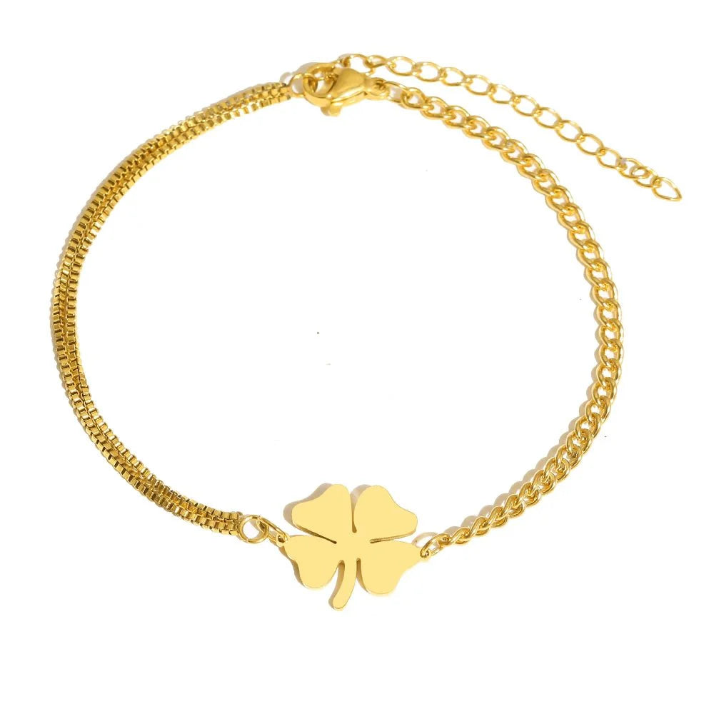 BowLift | Dainty Four Leaf Clover Layered Chain Bracelet