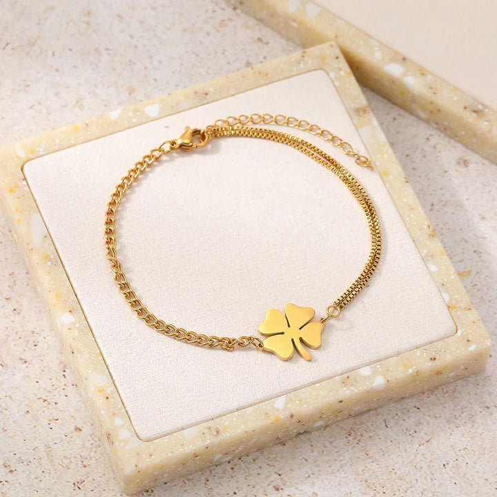 BowLift | Dainty Four Leaf Clover Layered Chain Bracelet