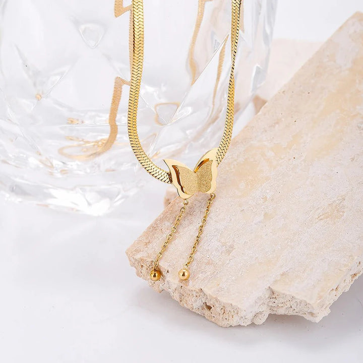 BowLift | Dainty Herringbone Butterfly Dangle Necklace