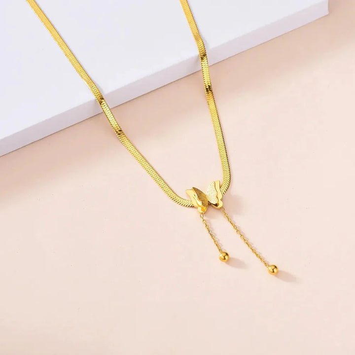 BowLift | Dainty Herringbone Butterfly Dangle Necklace