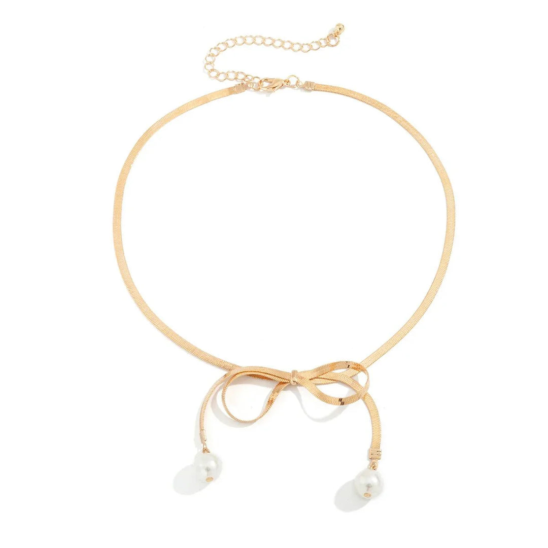 BowLift | Dainty Herringbone Pearl Bow Necklace