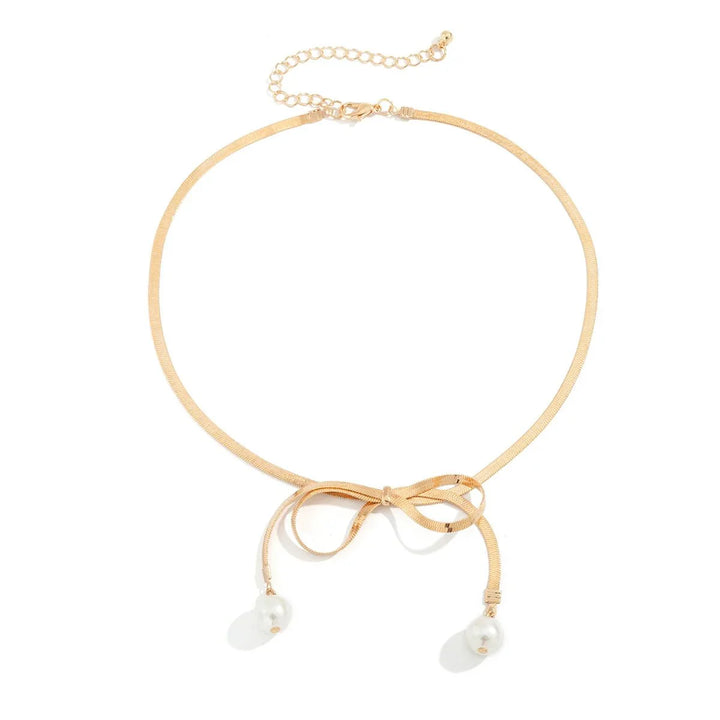 BowLift | Dainty Herringbone Pearl Bow Necklace