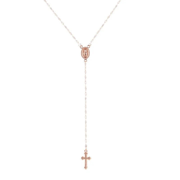 BowLift | Dainty Lariat Cross Rosary Necklace