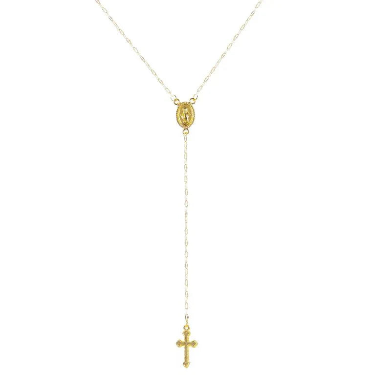 BowLift | Dainty Lariat Cross Rosary Necklace