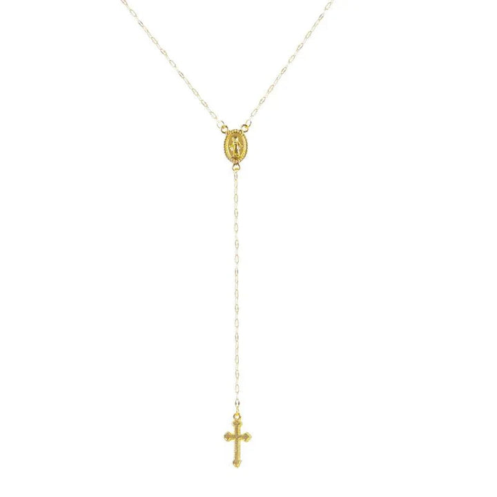 BowLift | Dainty Lariat Cross Rosary Necklace