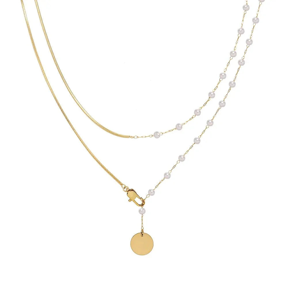 BowLift | Dainty Layered Pearl Accented Herringbone Necklace